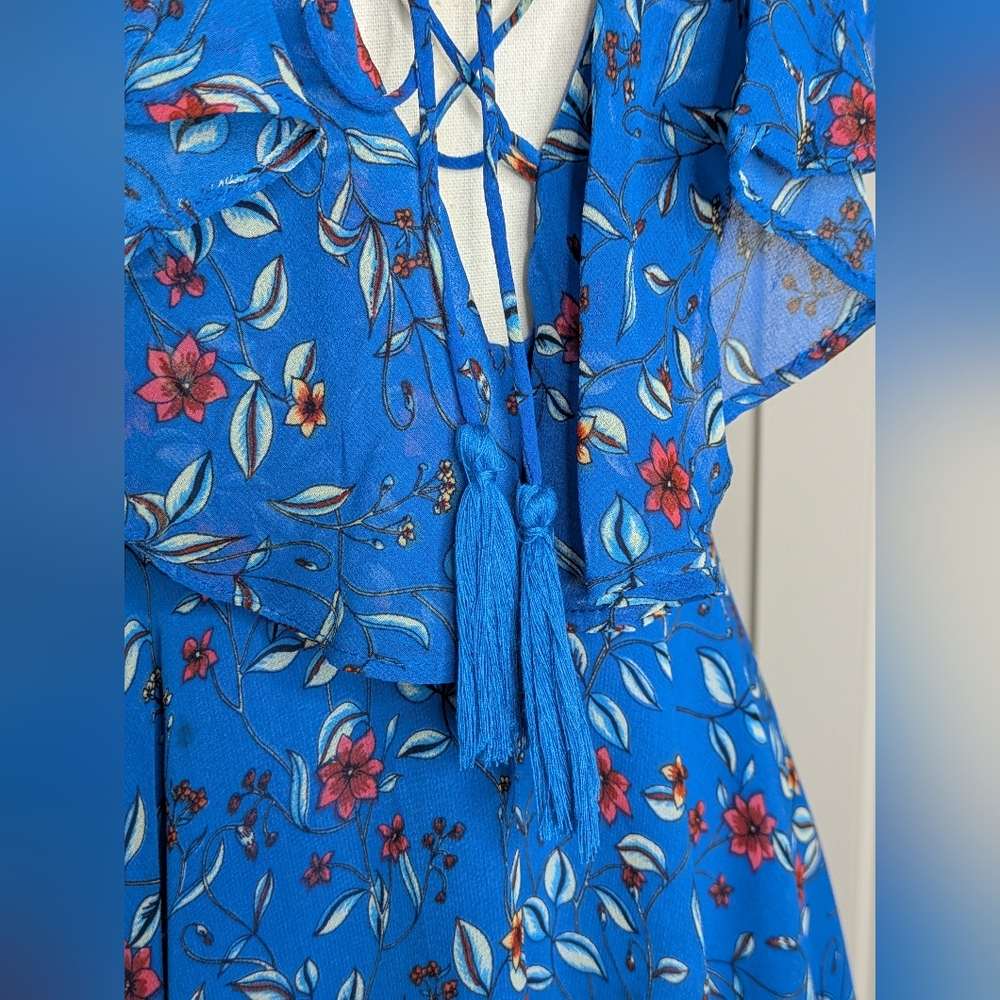 Lulu's Floral Ruffle Hi-Lo Dress Size XS Blue Vacation - Picture 6 of 13